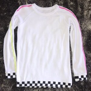 Kids Girls Chaser White Vintage Soft Sweatshirt White Neon Stripe Checkerboard